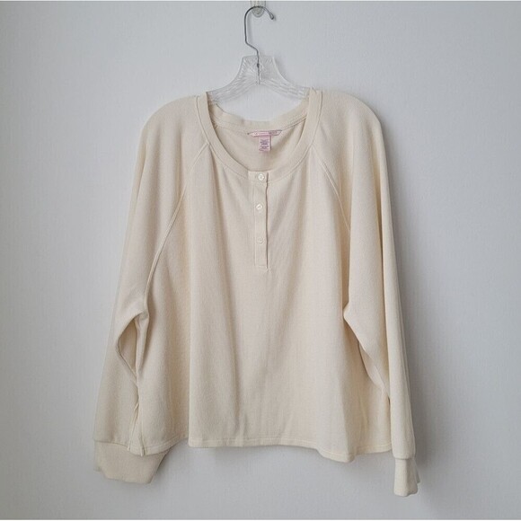 VICTORIA'S SECRET Raglan Long Sleeves Waffle Knit Cream Sweatshirt Size XXL - Picture 1 of 7